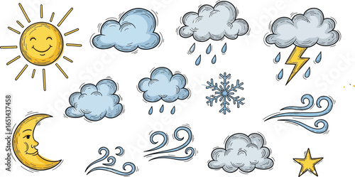 Cute Cartoon Weather Symbols Collection

