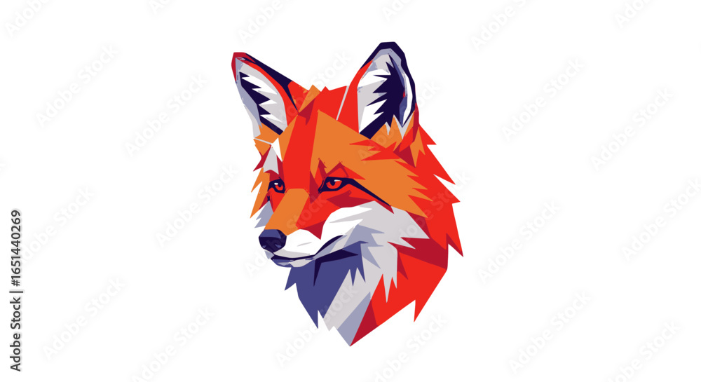 Obraz premium Geometric low-poly fox head in vibrant orange and red tones creates modern wildlife art