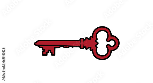 Vintage red ornate key with decorative baroque style design