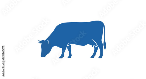 Blue cow silhouette in profile showing farm animal shape