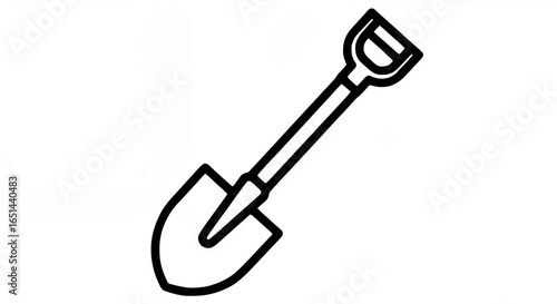 Garden shovel tool with black outline and simple design