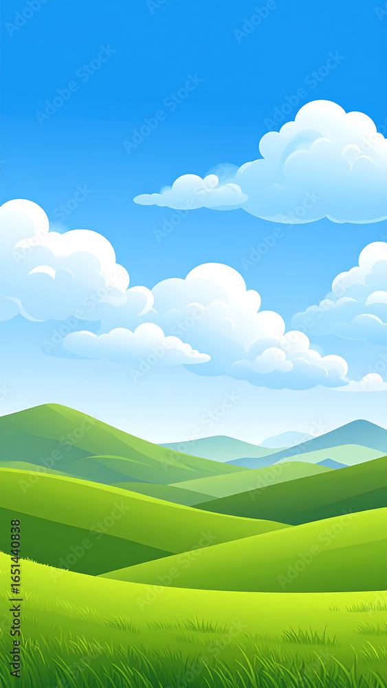 Obraz premium Beautiful green hills under blue sky