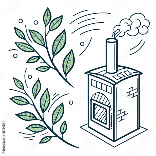 Eco-friendly stove with greenery and smoke illustration concept