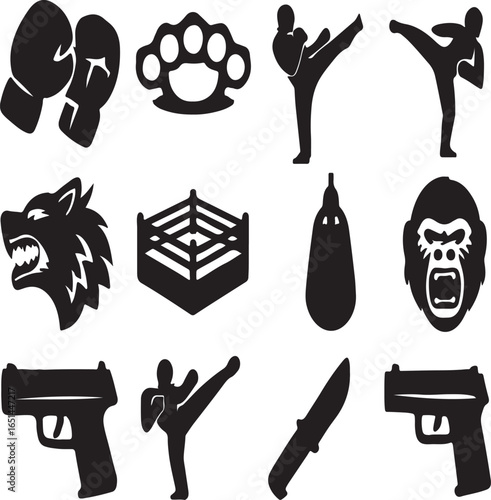 vector illustration of a set of guns