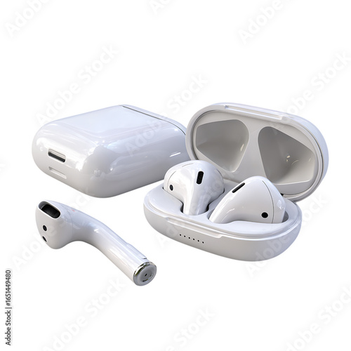 Sleek white wireless earbuds and charging case presented for modern audio enjoyment and seamless connectivity, enhancing your daily listening experience.