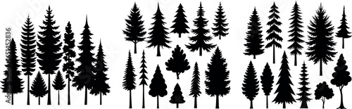 Christmas Tree Set – Black Silhouette Design Isolated Vector