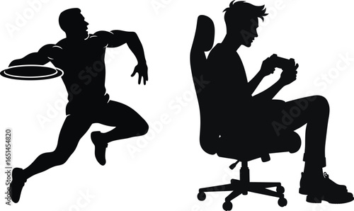 Dancer performing a jump move silhouette, dynamic people pose