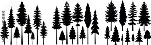 Christmas Tree Set – Black Silhouette Design Isolated Vector