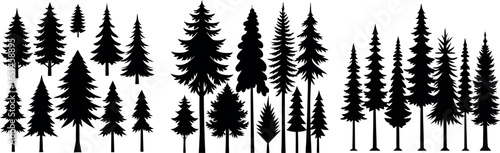 Christmas Tree Set – Black Silhouette Design Isolated Vector