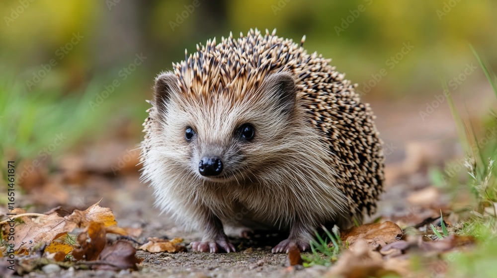 Fototapeta premium European hedgehog erinaceus europaeus cautiously scans for potential threats in its environment