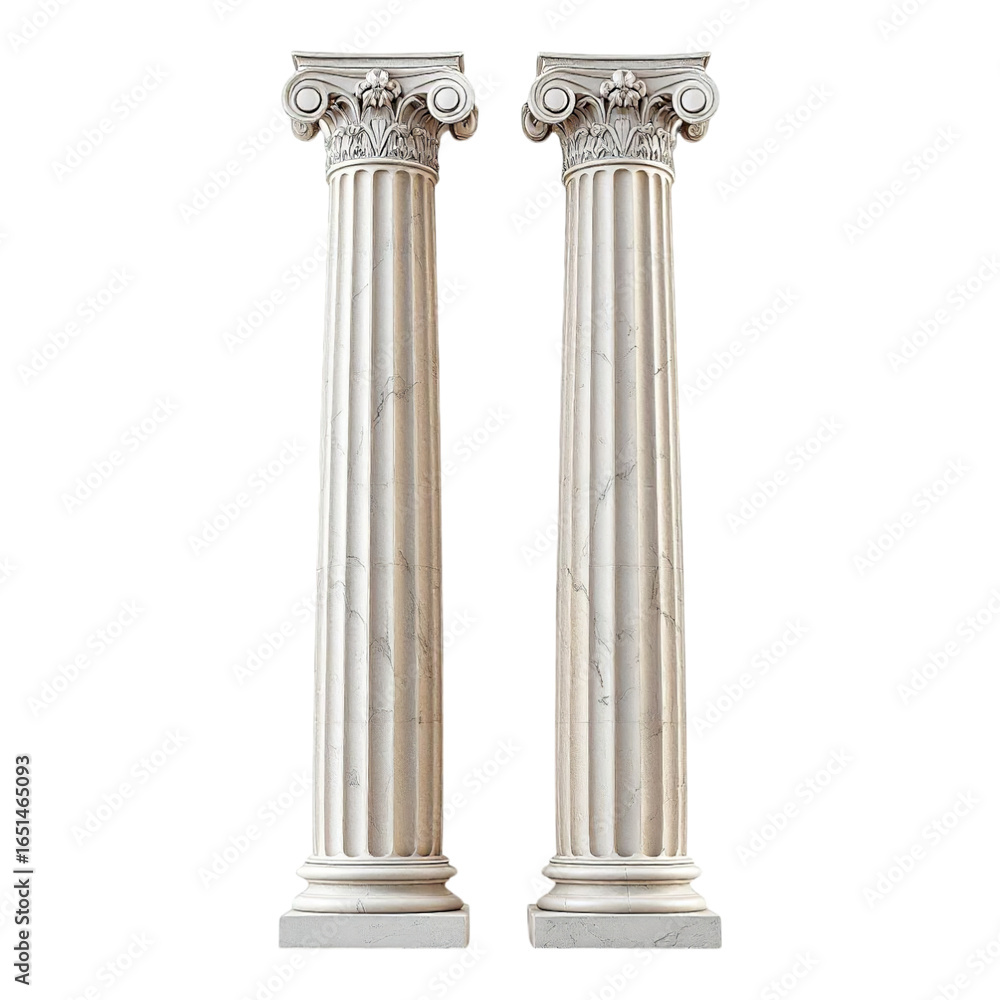 Obraz premium Ancient Greek Parthenon temple columns, marble texture, isolated on a white background