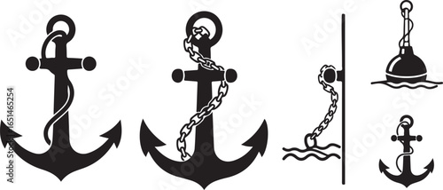 A heavy steel fishing hook set, a nautical symbol for a boat or a ship, with metal links for a vessel