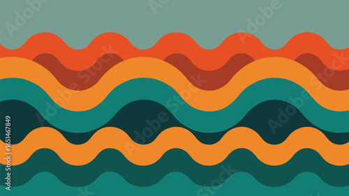 An abstract background with curved lines in shades of orange, brown, and teal on a gray background