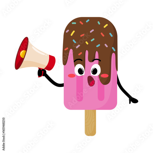 Cute Hand Drawn Popsicle Speaking Using Megaphone Bravely