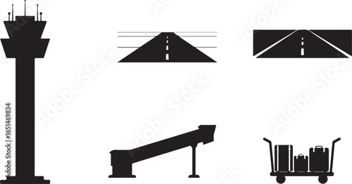 Airport Icon Set  Silhouette Icons for Transportation, Travel, and Logistics