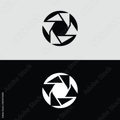 Aperture logo design featuring a stylized camera lens diaphragm, perfect for photography businesses and creative studios isolated on white background vector illustration