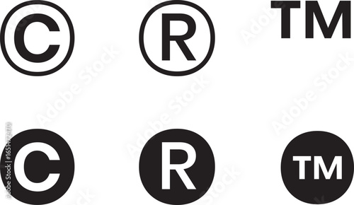 Copyright, registered and trademark symbol. intellectual property and registration Icons