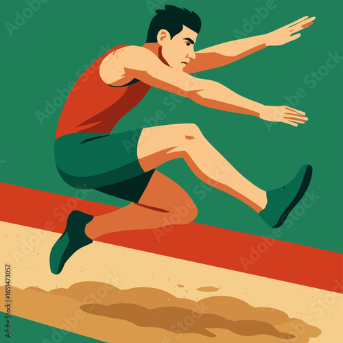 Dynamic athlete in mid-jump capturing the thrill of track and field