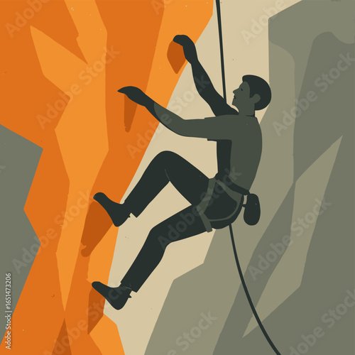 Vintage rock climbing silhouette in retro poster style