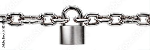 Shiny silver chain with a padlock locking it, symbolizing security and protection concepts in a minimalistic style