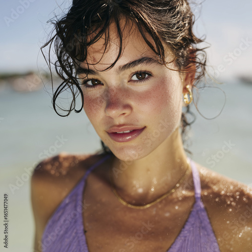 Smiling Woman in Purple Top Under Sunlight