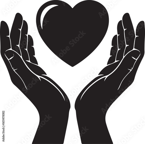 Heart in hands giving silhouette vector art graphic design