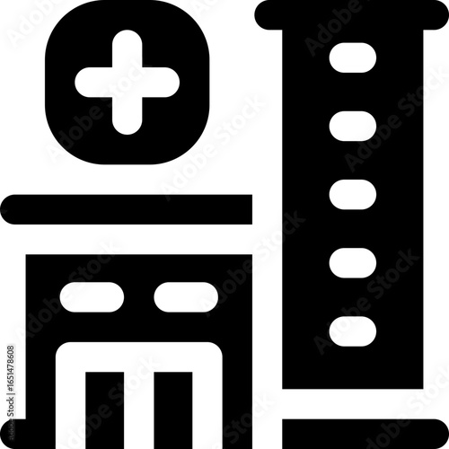 hospital glyph icon. Strong and solid vector icon for websites, mobile interfaces, presentations, and visual branding. High quality and easy to edit.