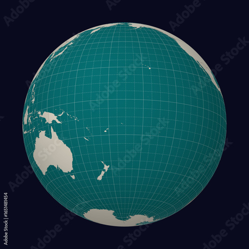 American Samoa on the map. Globe centered to American Samoa. Country location on the world map. Teal Pale Mint color palette. Globe with countries, meridians and parallels. Modern vector illustration.