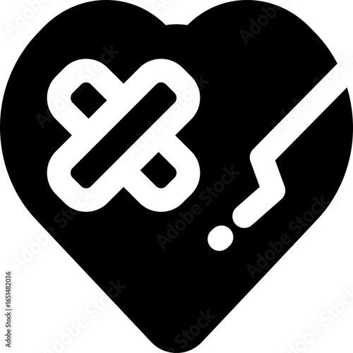 broken heart glyph icon. Strong and solid vector icon for websites, mobile interfaces, presentations, and visual branding. High quality and easy to edit.
