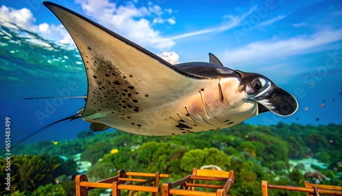 Wallpaper Mural Majestic manta ray gracefully gliding through the underwater world. Torontodigital.ca