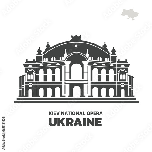 ukraine building landmark, cultural building icon in kiev, monument national opera in Flat style