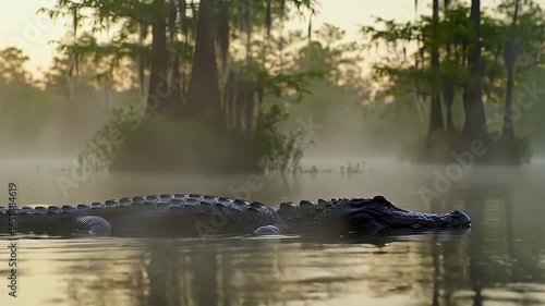 Crocodile swimming in calm river
