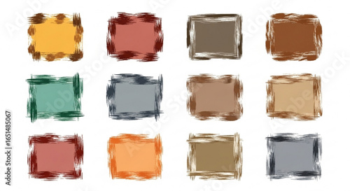 Colorful brush stroke frames with painted borders on a white background