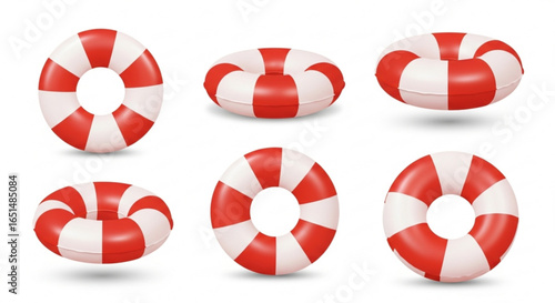 Red and White Striped Life Rings on a Plain Background, Safety Equipment