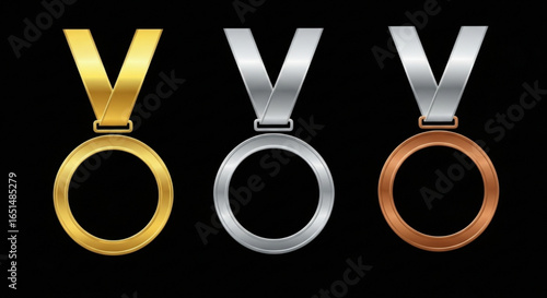 Gold, Silver, and Bronze Medals on Black Background for Sporting Achievements