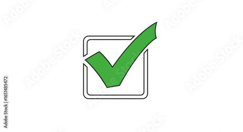 Green check mark in a box, symbol of approval, success