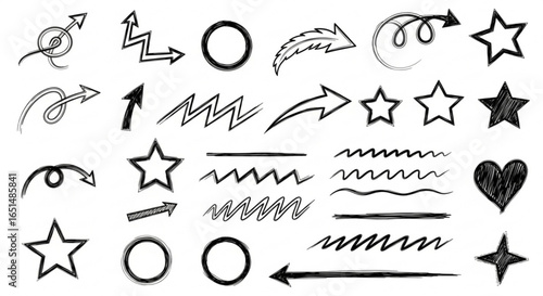 Hand Drawn Arrows, Stars, Circles