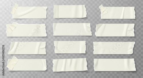 Beige Adhesive Paper Tape Strips with Torn Edges Background