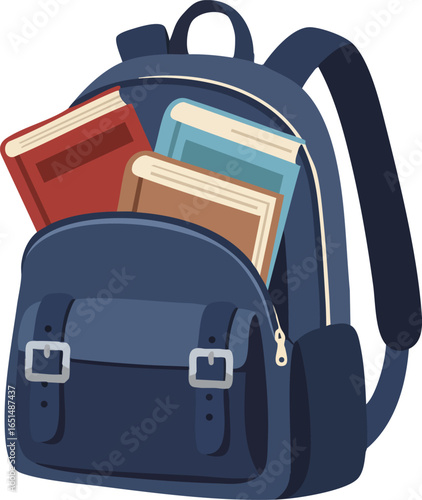 School backpack filled with books for students and education vector illustration design 