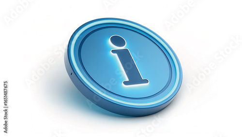 A luminous blue information icon stands out against a crisp white background, inviting users to explore further details in a clean, modern, threedimensional design.