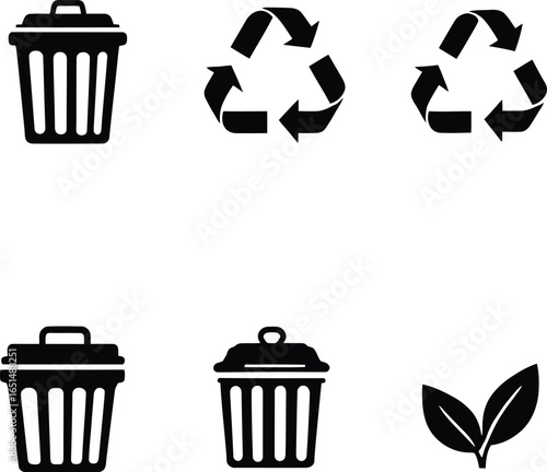 Vector recycle and trash can icons for environmental awareness and waste management solutions design