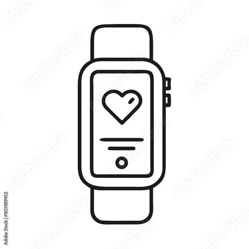 Smart watch with heart rate icon. Fitness activity tracker. Wearable technology for health monitoring. Vector icon on white background