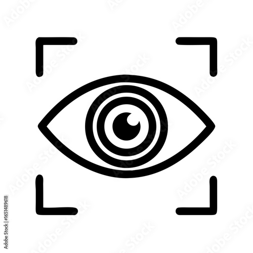Human eye with target mark for view, vision, scan, biometric, security, recognition, control. Concept of authentication technology. Outline vector icon