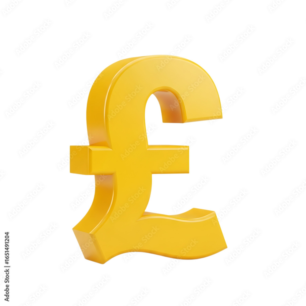 Fototapeta premium Golden 3d pound sterling symbol currency sign isolated on transparent background
