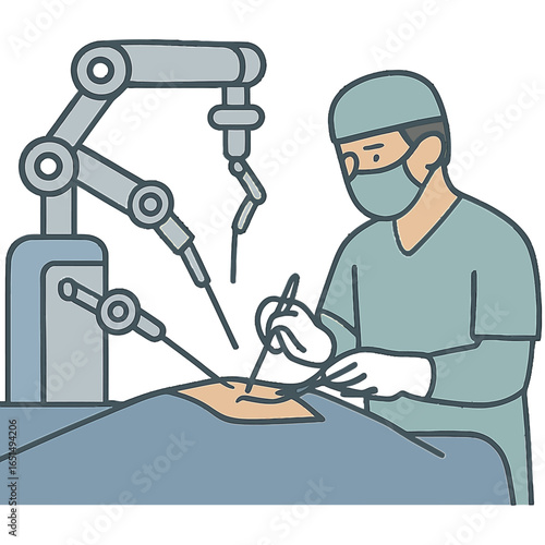 Robotic surgery in medicine: surgeon utilizing advanced technology in operating room