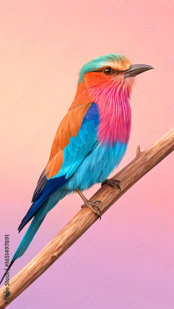 Obraz premium Lilac breasted roller perched on branch bird