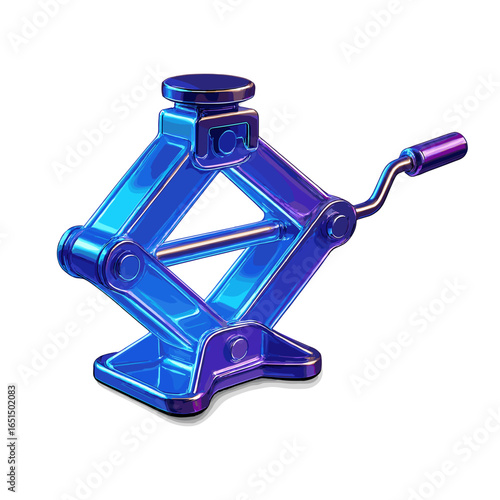 Metallic car jack in blue and purple color on white background  