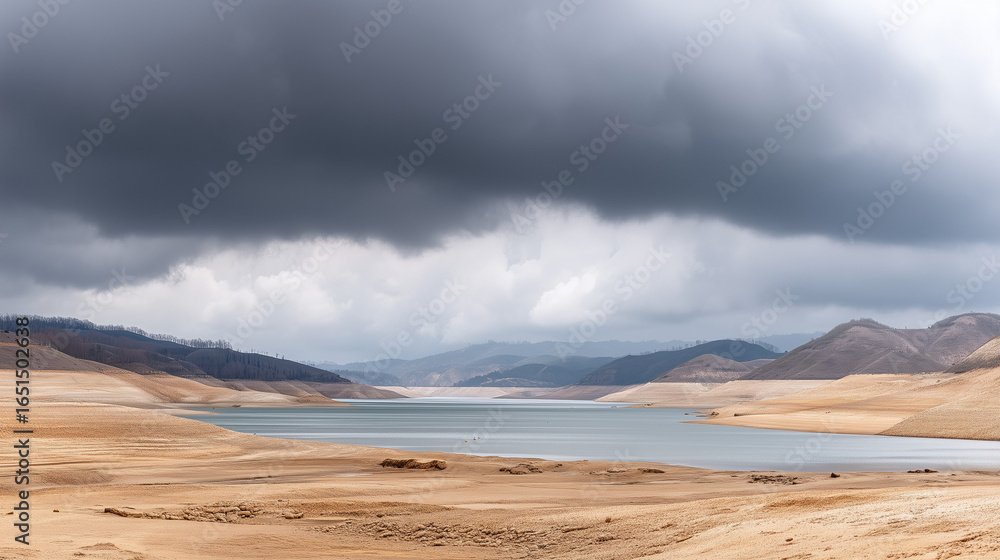 Fototapeta premium landscape of a lake among the mountains in cloudy and cloudy weather