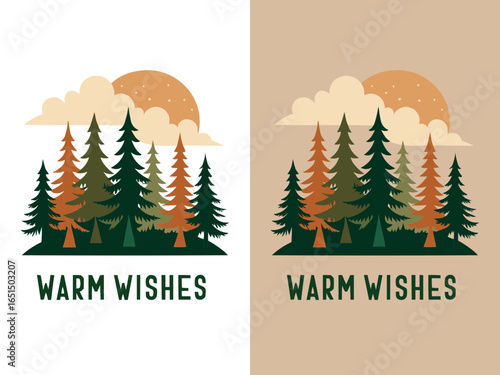 Vector illustration with warm wishes and trees on an ivory background and backgrounds