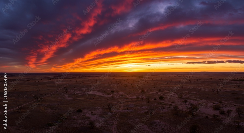 Obraz premium Spectacular sunset painting the flat landscape with vibrant colors and dramatic cloudscape